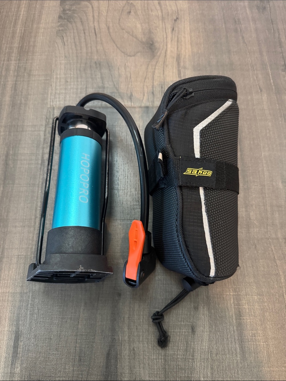 Hopopro Portable Pump and Sahoo bike repair kit with Black Carry Pouch